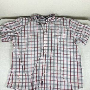 Basic Editions Plaid Button Down Shirt 3XLT Red Blue White Short Sleeve